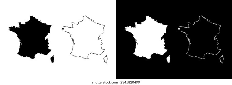 Mapa vectorial de Francia aislado en fondo blanco y negro.
