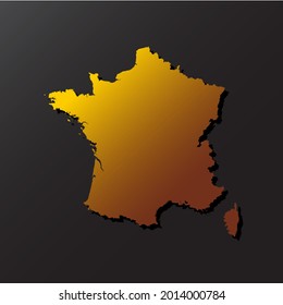 Vector map France made golden style isolated on background. Template Europe creative gold metal for design, illustration, pattern, report, infographic, backdrop. Concept symbol of the map France