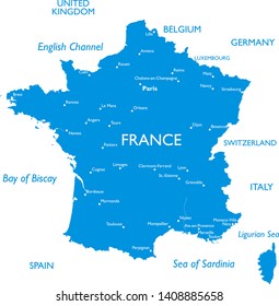 Vector map of France | Outline detailed map with city names