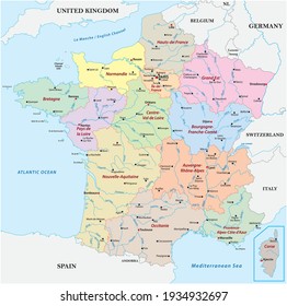 vector map France with the regions, rivers and the most important cities 