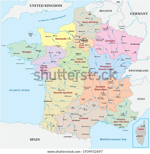 Vector Map France Regions Rivers Most Stock Vector (Royalty Free ...