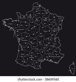 Vector map of France with regions and towns