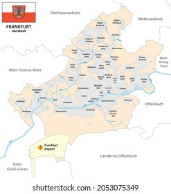 Mapa vectorial de Frankfurt con todos los distritos y bandera, Alemania 