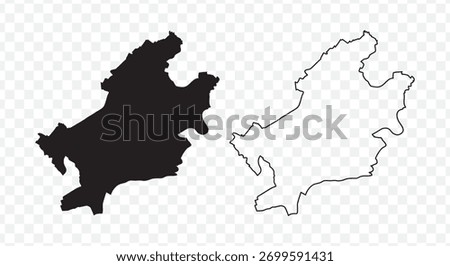 Vector map of Frankfurt am Main city in Germany, shown in black solid fill and outline