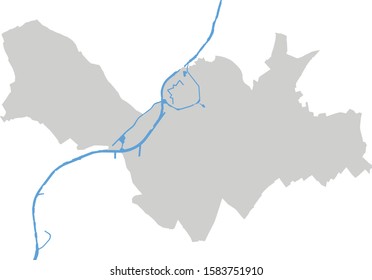 Vector map of French city Lille with river — administrative territory in grey color with white background