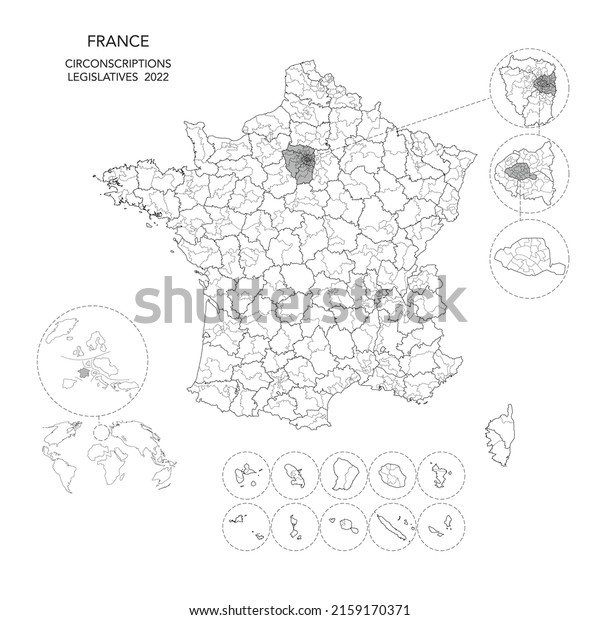 Vector Map of French\
Constituencies (Circonscriptions Législatives) Including Overseas\
Territories (Outremer) and Constituencies For French Electors\
Living Abroad 2022