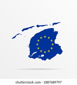 Vector map Friesland province combined with European Union (EU) flag. Abstract design vector illustration