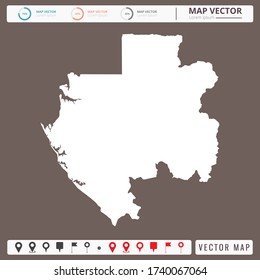 Mapa vectorial del fondo de Gabon Brown e icono de pines.