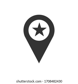 Vector map geo point with star icon.  Map pin filled flat sign for mobile concept and web design.  