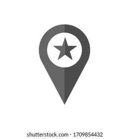 Vector map geo point with star icon.  Map pin filled flat sign for mobile concept and web design.  