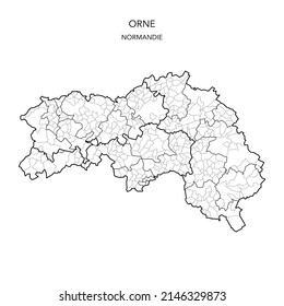 Vector Map of the Geopolitical Subdivisions of The Département De L’Orne Including Arrondissements, Cantons and Municipalities as of 2022 - Normandie - France