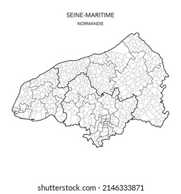 Vector Map of the Geopolitical Subdivisions of The Département De La Seine-Maritime Including Arrondissements, Cantons and Municipalities as of 2022 - Normandie - France