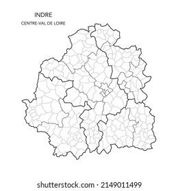 Vector Map of the Geopolitical Subdivisions of The Département De L’Indre Including Arrondissements, Cantons and Municipalities as of 2022 - Centre-Val de Loire - France