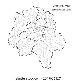 Vector Map of the Geopolitical Subdivisions of The Département De L’Indre-et-Loire Including Arrondissements, Cantons and Municipalities as of 2022 - Centre-Val de Loire - France