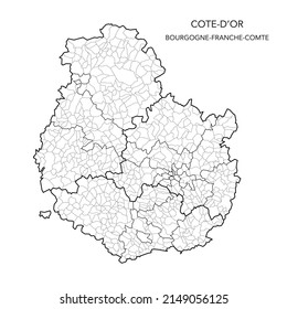 Vector Map of the Geopolitical Subdivisions of The Département De Côte-d’Or Including Arrondissements, Cantons and Municipalities as of 2022 - Bourgogne-Franche-Comté - France