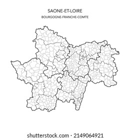 Vector Map of the Geopolitical Subdivisions of The Département De Saône-et-Loire Including Arrondissements, Cantons and Municipalities as of 2022 - Bourgogne-Franche-Comté - France