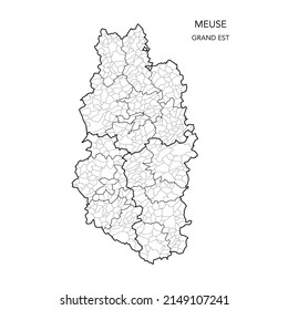 Karte der geopolitischen Teilgebiete des Departements De La Meuse einschließlich Arrondissements, Kantonen und Gemeinden ab 2022 - Grand Est - Frankreich