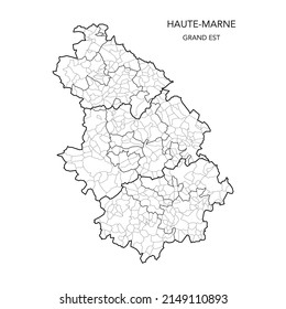 Vector Map of the Geopolitical Subdivisions of The Département De La Haute-Marne Including Arrondissements, Cantons and Municipalities as of 2022 - Grand Est - France