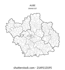 Vector Map of the Geopolitical Subdivisions of The Département De L’Aube Including Arrondissements, Cantons and Municipalities as of 2022 - Grand Est - France