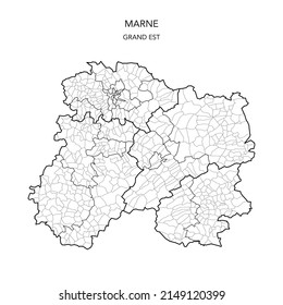 Vector Map of the Geopolitical Subdivisions of The Département De La Marne Including Arrondissements, Cantons and Municipalities as of 2022 - Grand Est - France