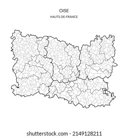 Vector Map of the Geopolitical Subdivisions of The Département De L’Oise Including Arrondissements, Cantons and Municipalities as of 2022 - Hauts-deFrance - France