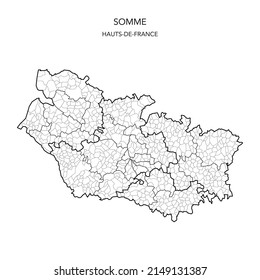 Karte der geopolitischen Teilgebiete des Departements La Somme einschließlich Arrondissements, Kantonen und Gemeinden seit 2022 - Hauts-de-France - Frankreich