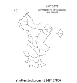 Karte der geopolitischen Teilgebiete des Departements De Mayotte mit Kantonen und Gemeinden ab 2022 - Outremer - Frankreich