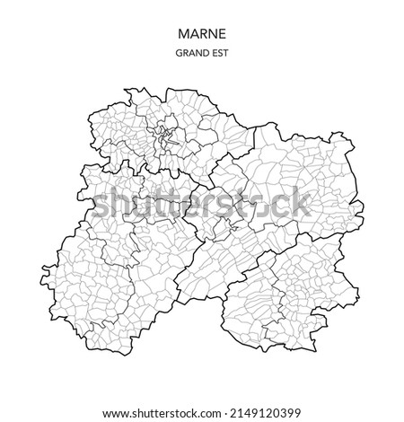 Vector Map of the Geopolitical Subdivisions of The Département De La Marne Including Arrondissements, Cantons and Municipalities as of 2022 - Grand Est - France