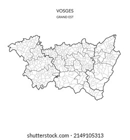 Vector Map of the Geopolitical Subdivisions of The Département Des Vosges Including Arrondissements, Cantons and Municipalities as of 2022 - Grand Est - France