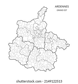 Vector Map of the Geopolitical Subdivisions of The Département Des Ardennes Including Arrondissements, Cantons and Municipalities as of 2022 - Grand Est - France