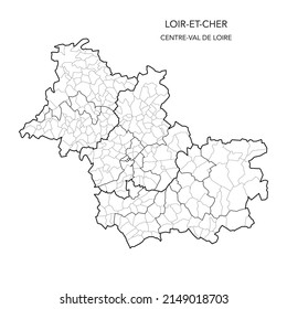 Vector Map of the Geopolitical Subdivisions of The Département Du Loir-et-Cher Including Arrondissements, Cantons and Municipalities as of 2022 - Centre-Val de Loire - France