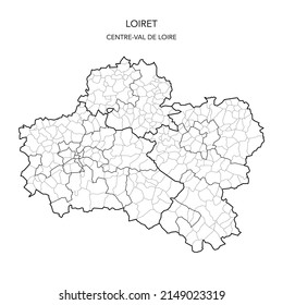 Vector Map of the Geopolitical Subdivisions of The Département Du Loiret Including Arrondissements, Cantons and Municipalities as of 2022 - Centre-Val de Loire - France