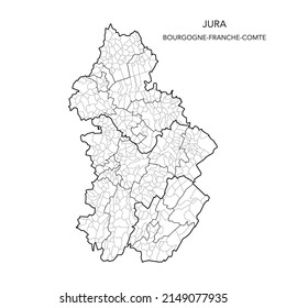 Vector Map of the Geopolitical Subdivisions of The Département Du Jura Including Arrondissements, Cantons and Municipalities as of 2022 - Bourgogne-Franche-Comté - France