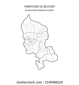 Vector Map of the Geopolitical Subdivisions of The Département Du Territoire de Belfort Including Cantons and Municipalities as of 2022 - Bourgogne-Franche-Comté - France