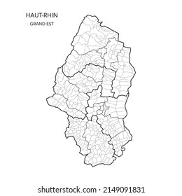 Vector Map of the Geopolitical Subdivisions of The Département Du Haut-Rhin Including Arrondissements, Cantons and Municipalities as of 2022 - Grand Est - France