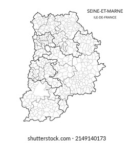 Vector Map of the Geopolitical Subdivisions of the French Department of Seine-et-Marne Including Arrondissements, Cantons and Municipalities as of 2022 - Île-de-France - France