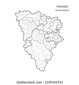 Vector Map of the Geopolitical Subdivisions of the French Department of Yvelines Including Arrondissements, Cantons and Municipalities as of 2022 - Île-de-France - France