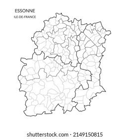 Vector Map of the Geopolitical Subdivisions of the French Department of Essonne Including Arrondissements, Cantons and Municipalities as of 2022 - Île-de-France - France