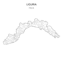 Vector Map Of The Geopolitical Subdivisions Of The Region Of Liguria With Provinces And Municipalities (Comuni) As Of 2022 - Italy