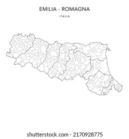 Vector Map of the Geopolitical Subdivisions of the Region of Emilia-Romagna with Provinces and Municipalities (Comuni) as of 2022 - Italy