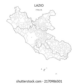 Vector Map of the Geopolitical Subdivisions of the Region of Lazio with Provinces and Municipalities (Comuni) as of 2022 - Italy