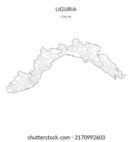 Vector Map of the Geopolitical Subdivisions of the Region of Liguria with Provinces and Municipalities (Comuni) as of 2022 - Italy