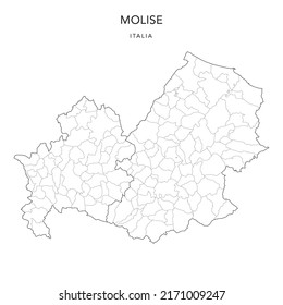 Vector Map of the Geopolitical Subdivisions of the Region of Molise with Provinces and Municipalities (Comuni) as of 2022 - Italy