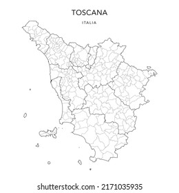 Vector Map of the Geopolitical Subdivisions of the Region of Tuscany (Toscana) with Provinces and Municipalities (Comuni) as of 2022 - Italy