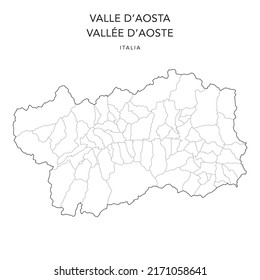 Vector Map of the Geopolitical Subdivisions of the Region of the Aosta Valley (Valle d’Aosta or Vallée d’Aoste) with Municipalities (Comuni) as of 2022 - Italy