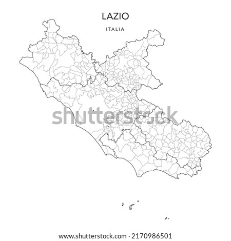 Vector Map of the Geopolitical Subdivisions of the Region of Lazio with Provinces and Municipalities (Comuni) as of 2022 - Italy