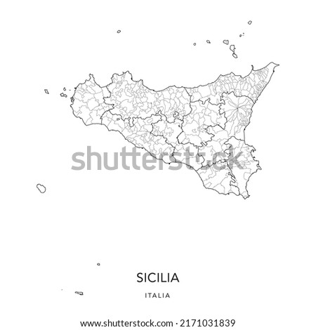 Vector Map of the Geopolitical Subdivisions of the Region of Sicily (Sicilia) with Provinces and Municipalities (Comuni) as of 2022 - Italy