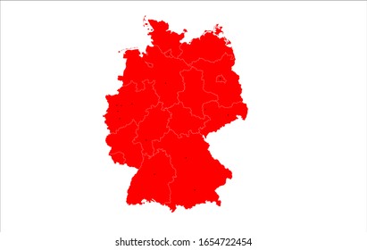 Vector map of Germany. Borders, Federal lands, Cities