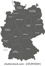 Vector map of Germany with federated states or regions and administrative divisions. Editable and clearly labeled layers.