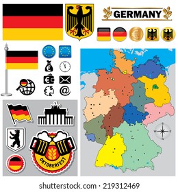 Vector map of Germany  with a set of signs and symbols